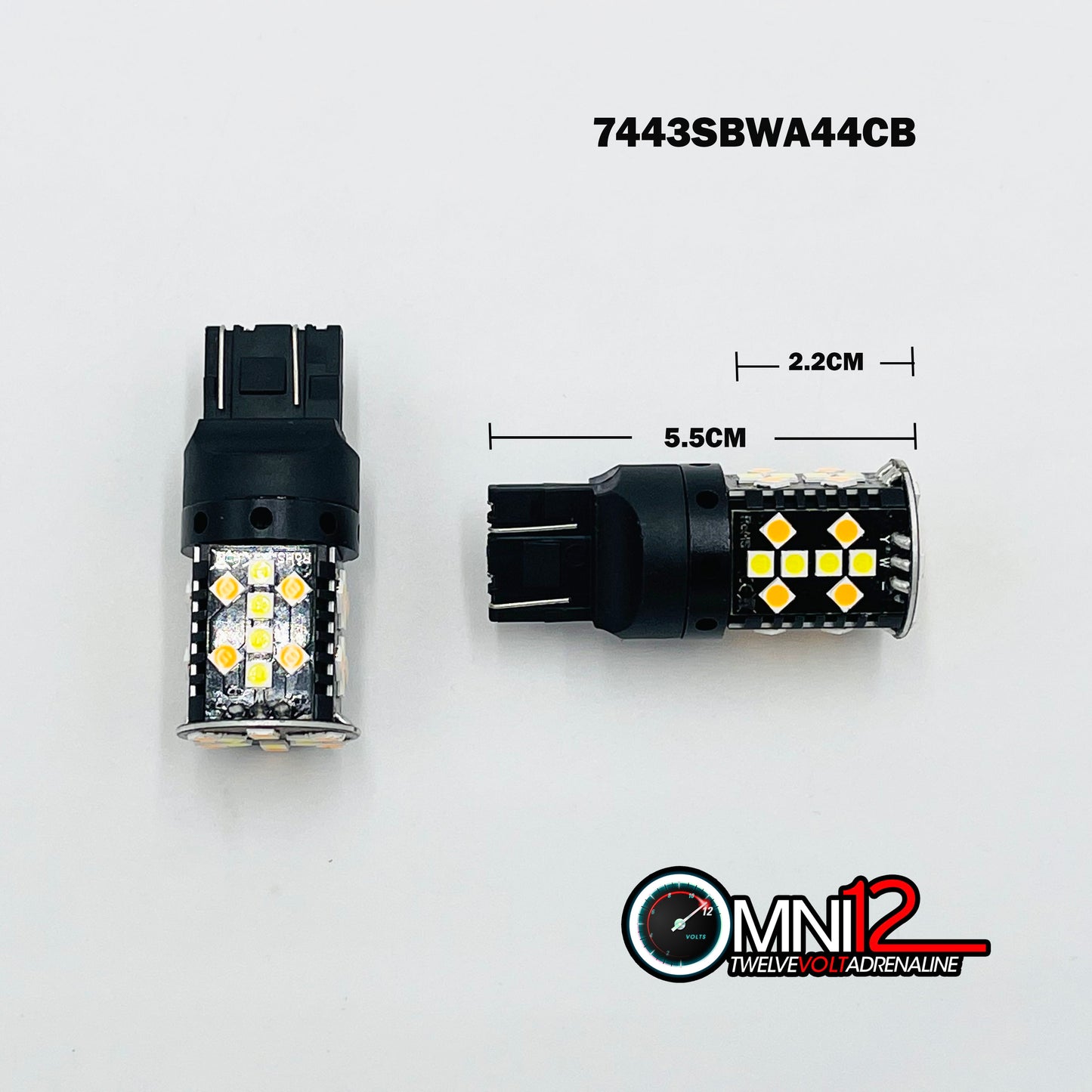 7443 44 CHIP LED BULB PAIR WHITE/AMBER SWITCHBACK WITH BUILT-IN CANBUS 1 PAIR