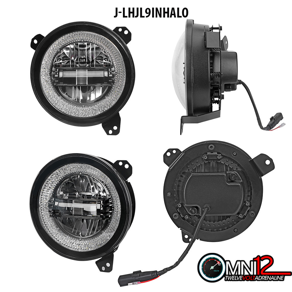 Jeep World 9In Round LED Headlights for Jeep Wrangler JL 2018 and up White Halo