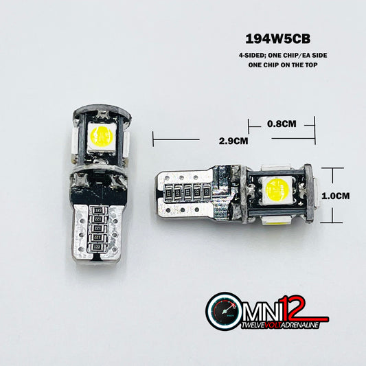 194 T0 5 CHIP LED CANBUS BULB PAIR WHITE