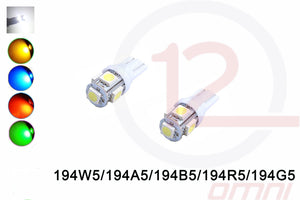 194 T10 5 CHIP LED BULB PAIR VARIOUS COLORS - 194W5