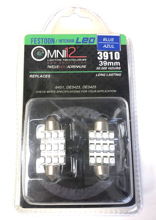 INTERIOR LED PAIR 39MM FESTOON BLUE LED