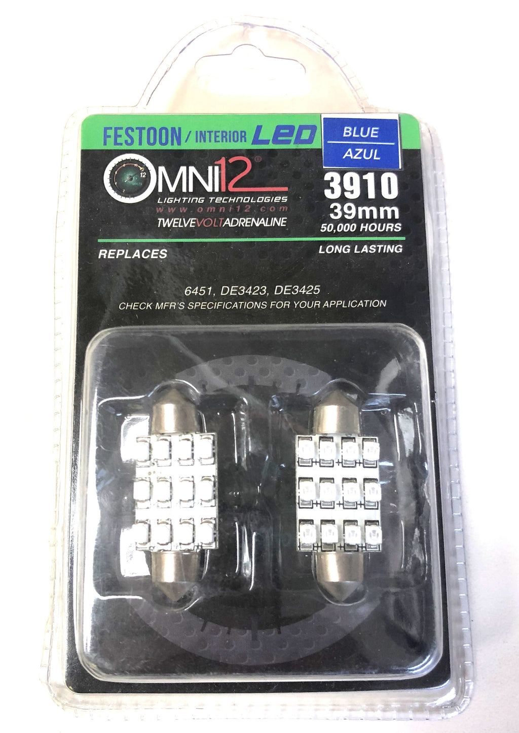 INTERIOR LED PAIR 39MM FESTOON BLUE LED