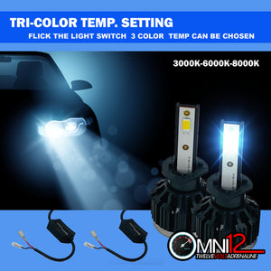 Omni12 Upgraded Rduo LED headlight kit - each bulb with Tri-color temperature options - 3k-6k-8k