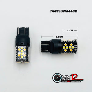 7443 44 CHIP LED BULB PAIR WHITE/AMBER SWITCHBACK WITH BUILT-IN CANBUS 1 PAIR