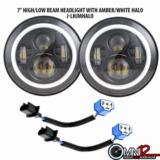 Jeep World 7In High Low Beam Headlight with amber white halo