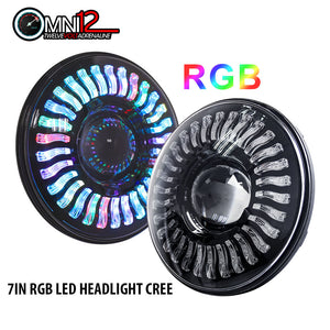 Jeep World 7In Round Multi-color LED Headlight Demon Eyes for Jeep Wrangler JK