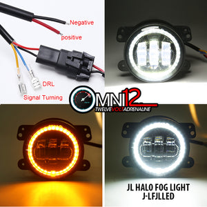 Jeep World  Wound LED Fog Lights for Jeep Wrangler JL White Amber Halo with Brackets
