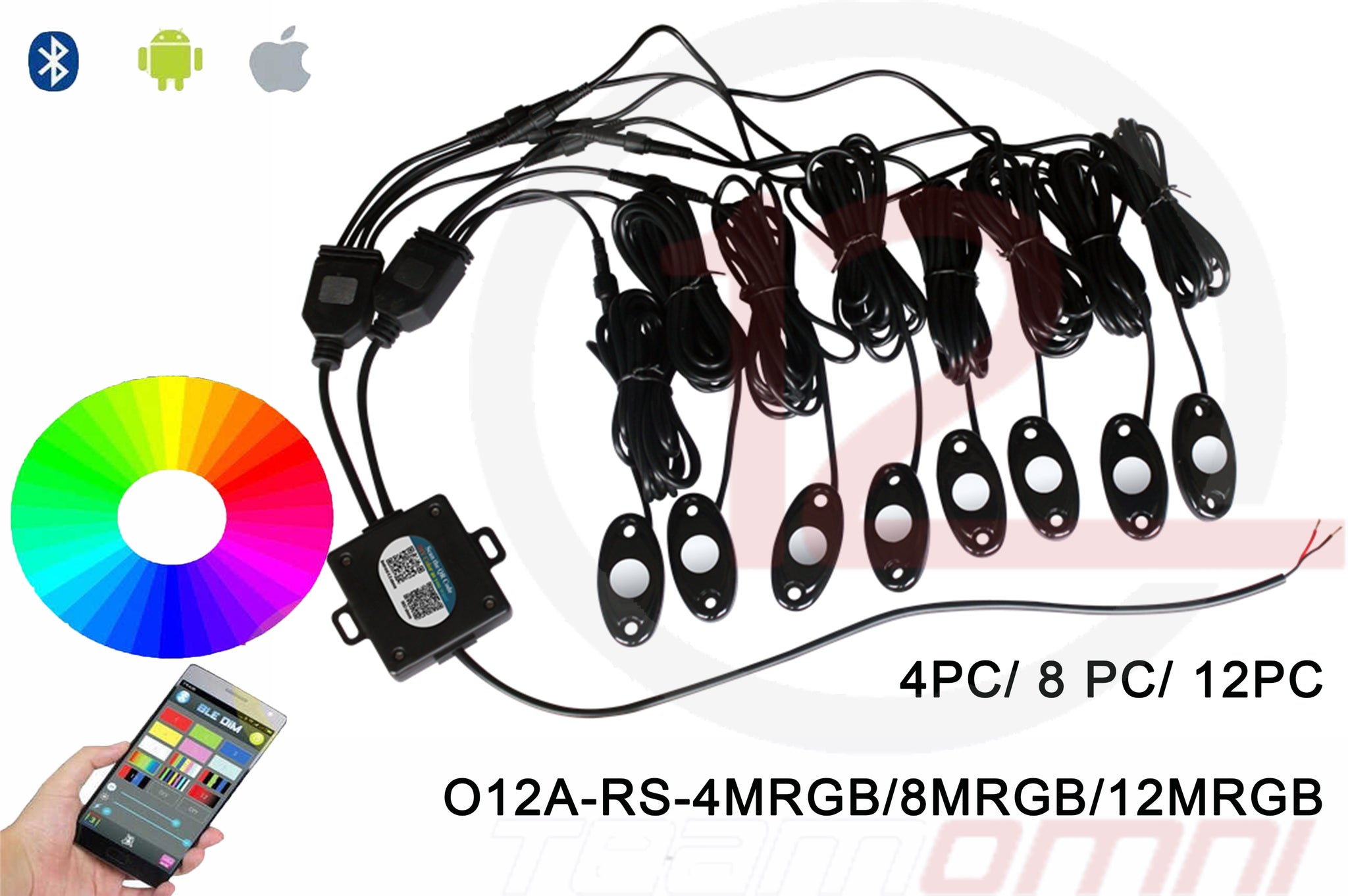 4 PC, 8 PC, 12 PC RGB LED OFFROAD ROCK LIGHTS WITH MOBILE