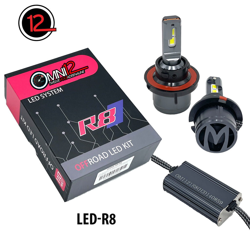 Omni12 Upgraded R8 LED headlight kit – with Built-in Canbus driver and higher voltage 55w