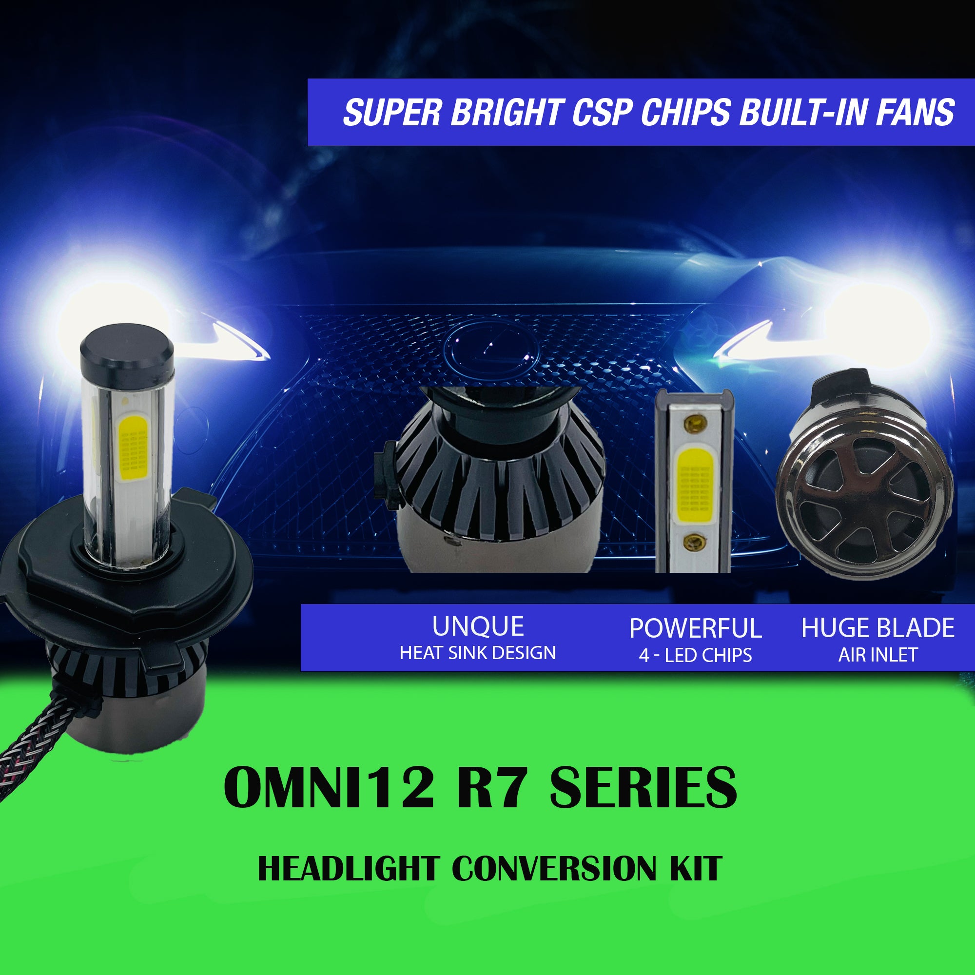 Omni12 R7 SERIES LED HEADLIGHT CONVERSION KIT (4 SIDED)