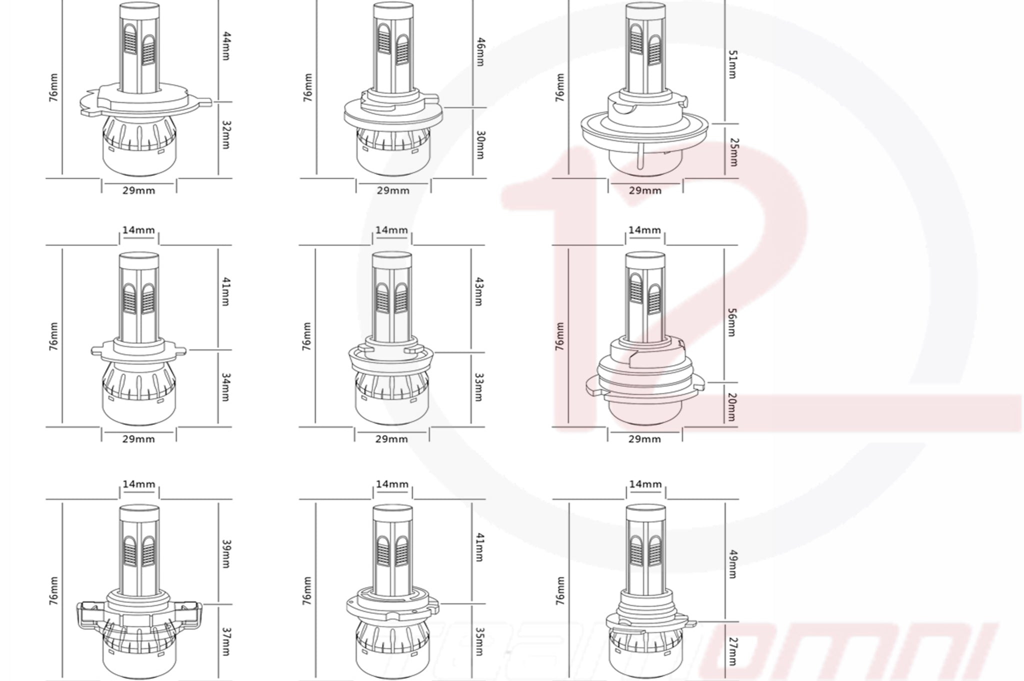 Omni12 R7 SERIES LED HEADLIGHT CONVERSION KIT (4 SIDED)