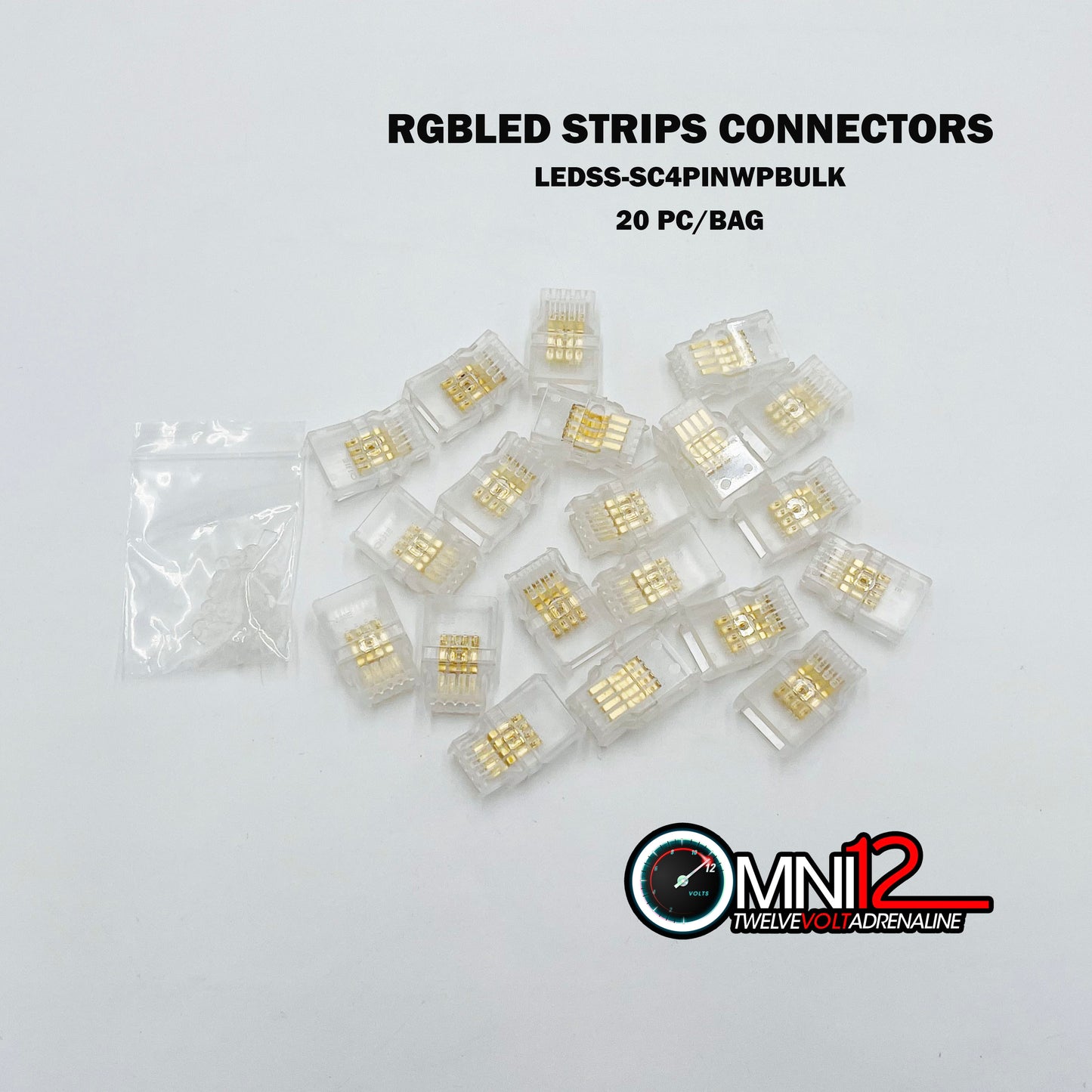 LED Strips Connectors 4 Pin for RGB LED IP67 Waterproof 20 pc/Bag
